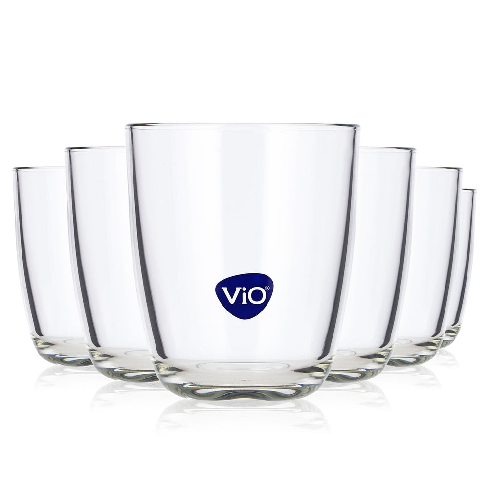 6x Vio Water Glass 0.55 L Tumbler with Blue Logo, Old Fashioned Whiskey Glass