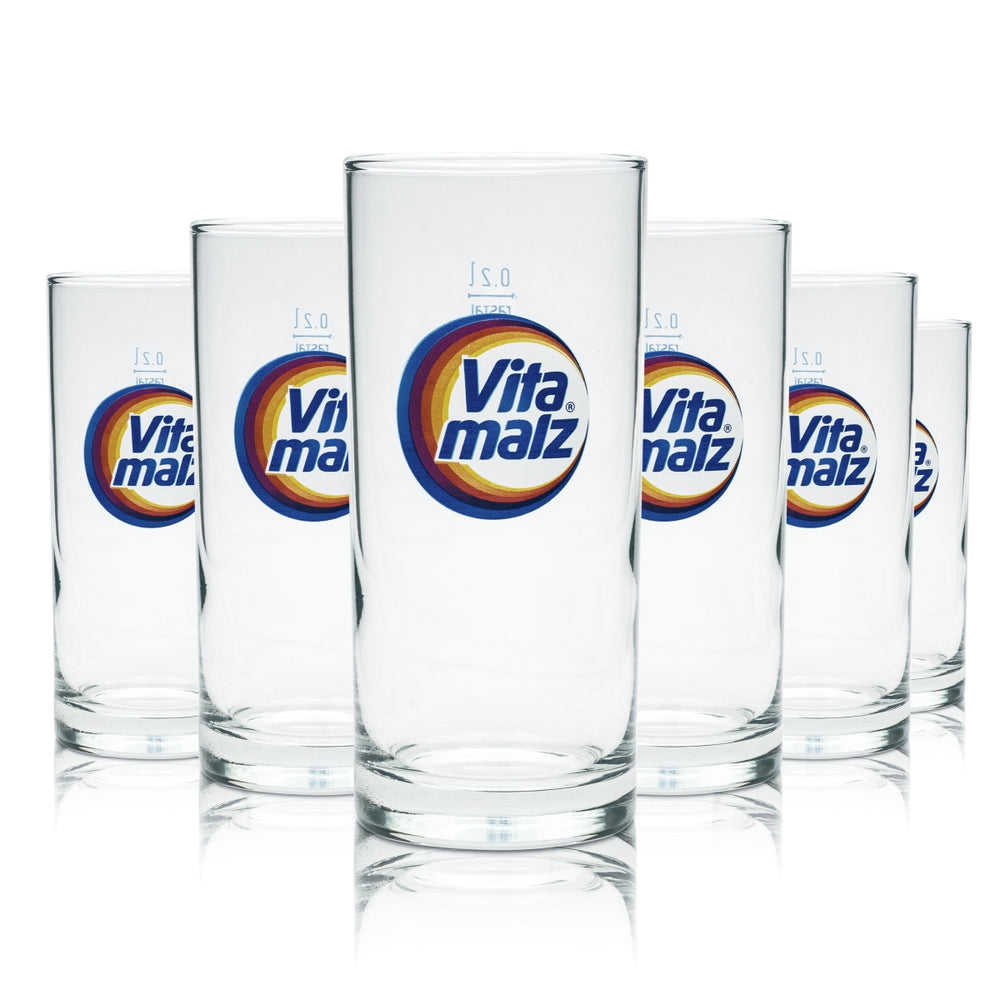 6x Vitamalz Beer Glass 0.2L Cup Colorful Retro Glasses Rainbow Malt Beer Rastal