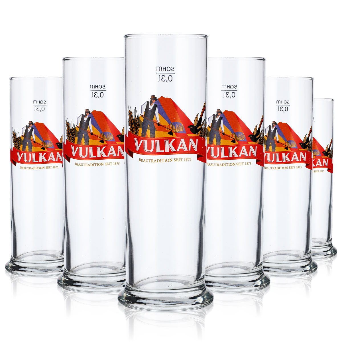 6x Vulkanbräu beer glass 0.3l beer glasses beer mug red banner – View 5