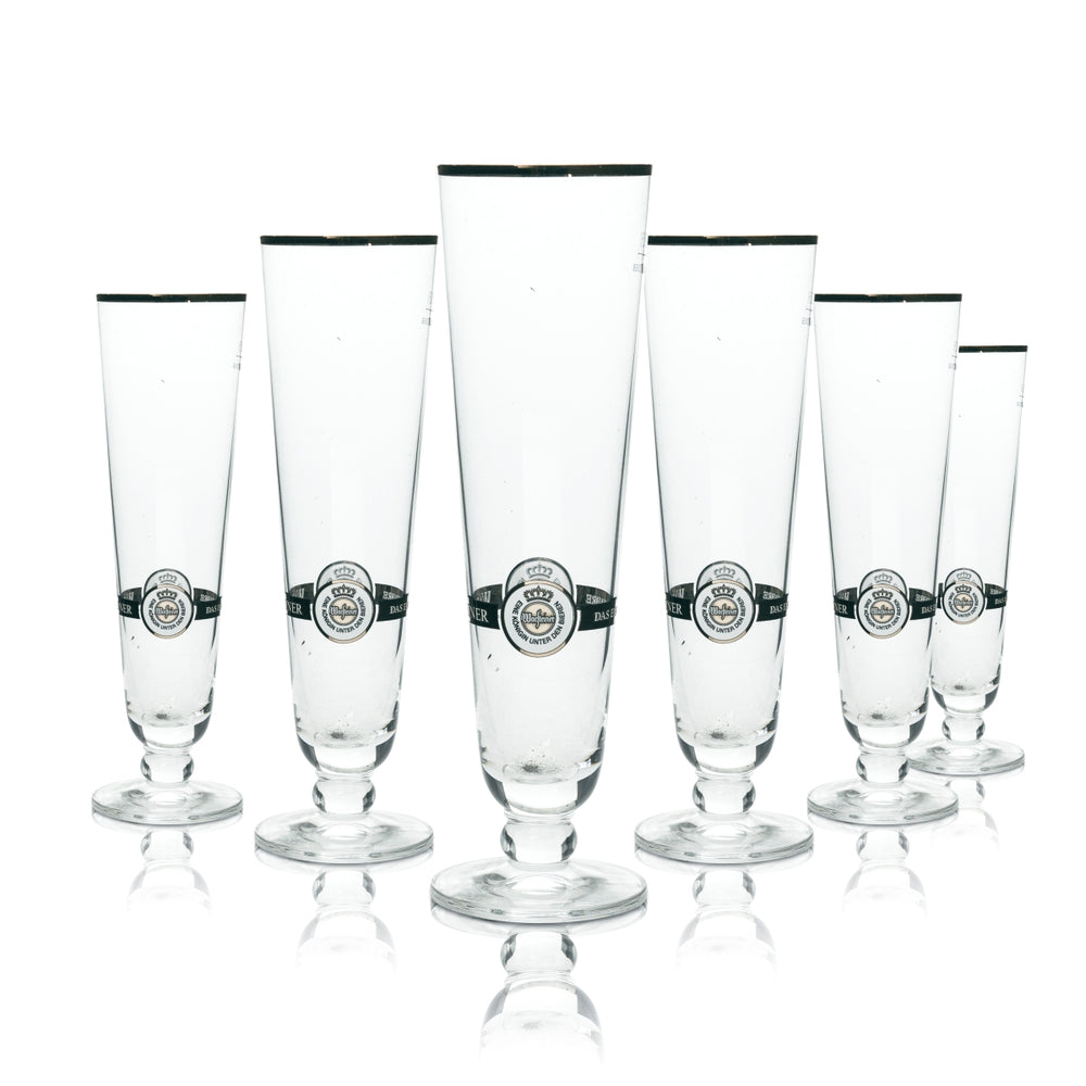 6x Warsteiner Beer Glass 0.25l Goblet Gold Rim Pilsner Glasses Tulip Stem Glass Brewer