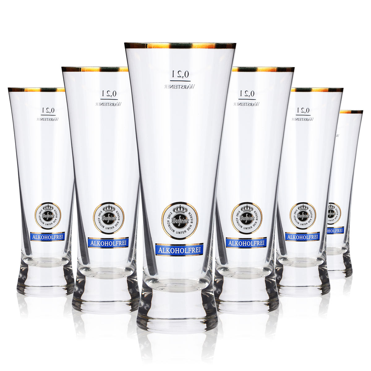 6 Warsteiner Beer Glasses, 0.2 L, Cup-Shaped, Non-Alcoholic, Gold Rim