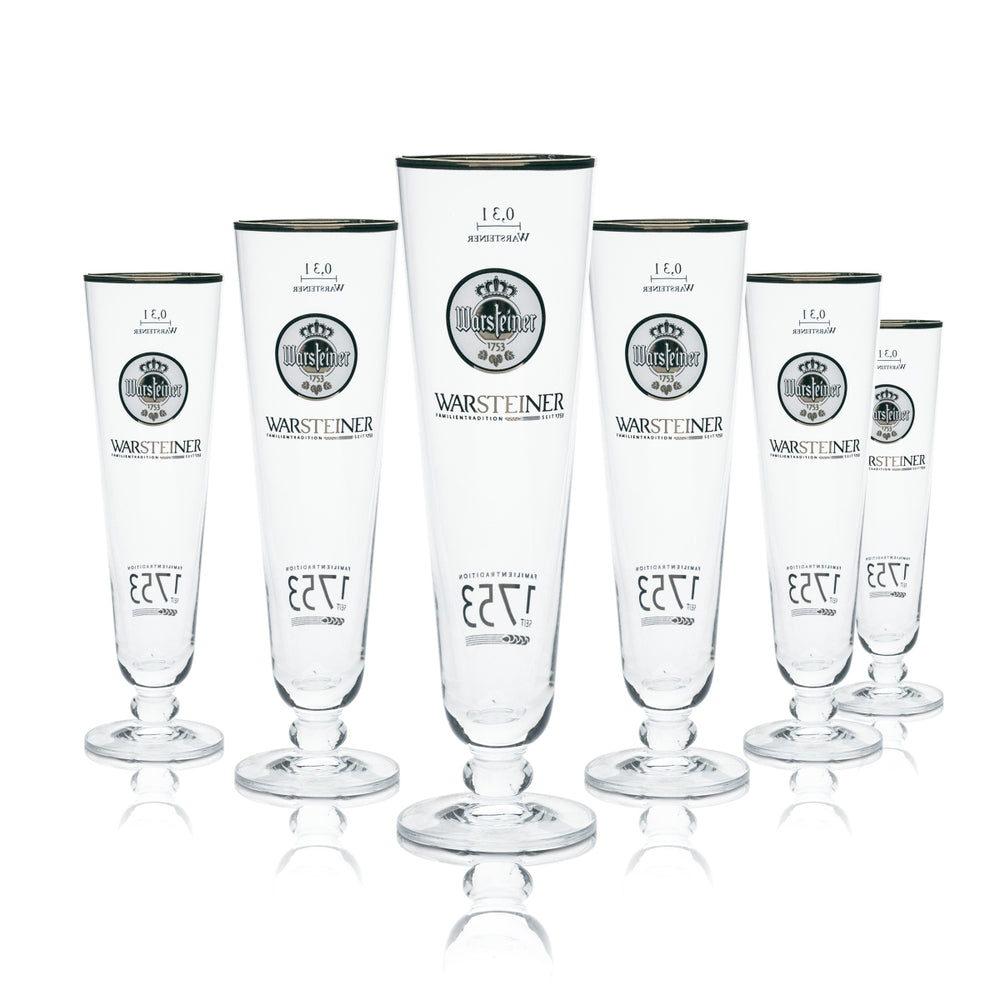 6x Warsteiner beer glass 0.3 l tulip glass with gold rim, brewery, catering, 1753