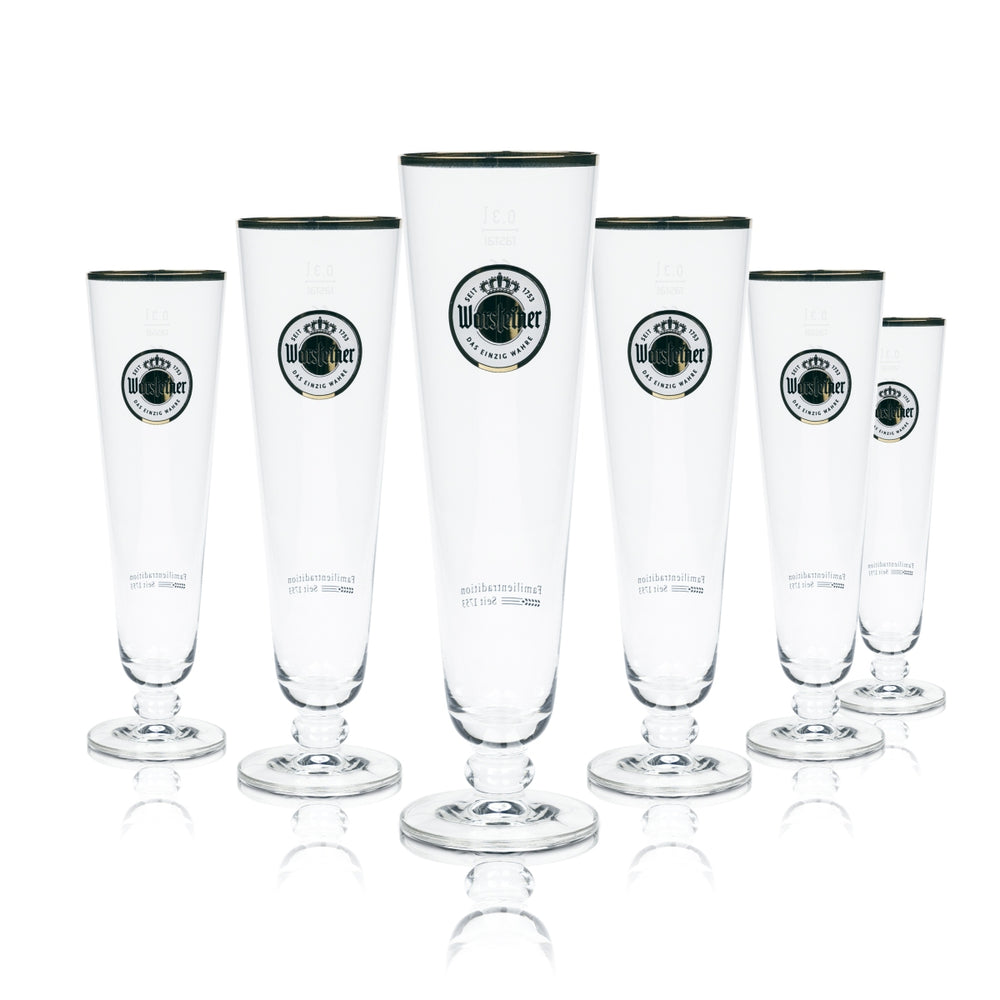 6x Warsteiner Beer Glass 0.3l Tulip Exclusive Trophy Glasses Brewery Gold Rim Beer