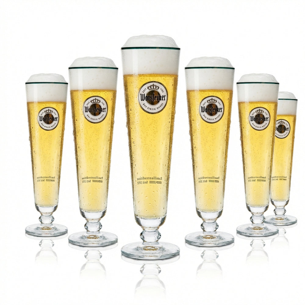 6x Warsteiner beer glass 0.4 l tulip shape, exclusive gold rim