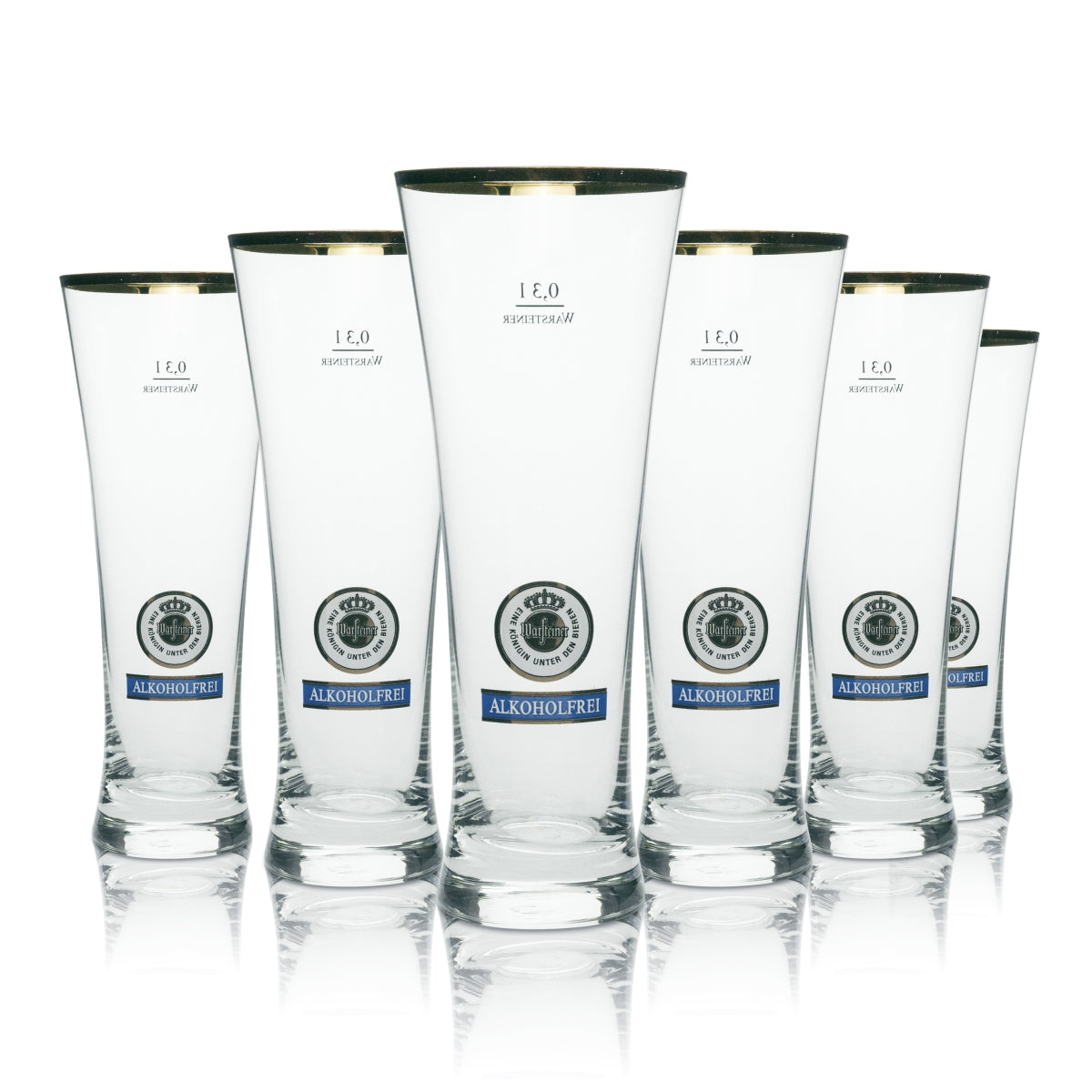 6x Warsteiner non-alcoholic beer glass, 0.3 l, gold rim