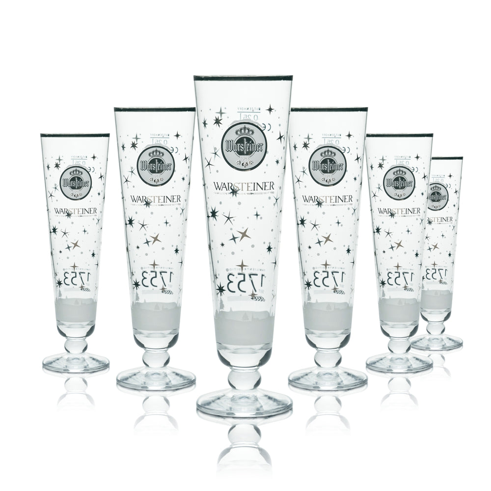 6x Warsteiner Glass 0.25l Tulip Cup Glasses Winter Special Collector's Edition 1753