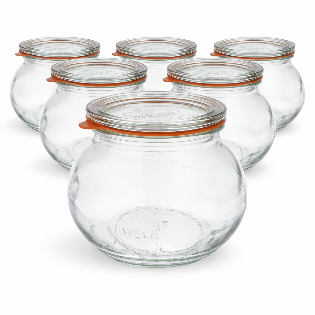 6x Weck glass preserving jar with rubber lid, kitchen jar, jam jar, 0.55 l
