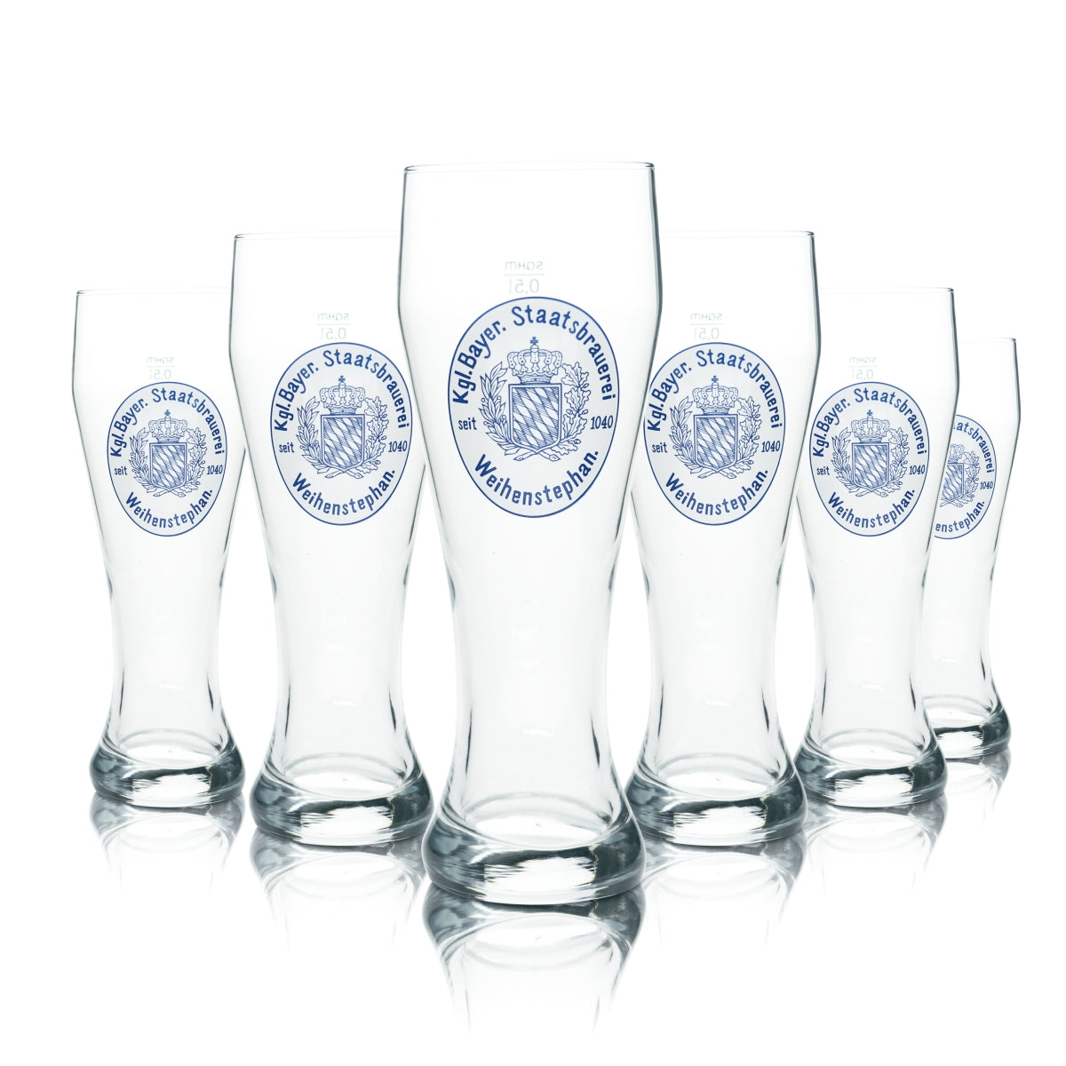 6x Weihenstephan beer glasses 0.5l wheat beer glass blue/white cream