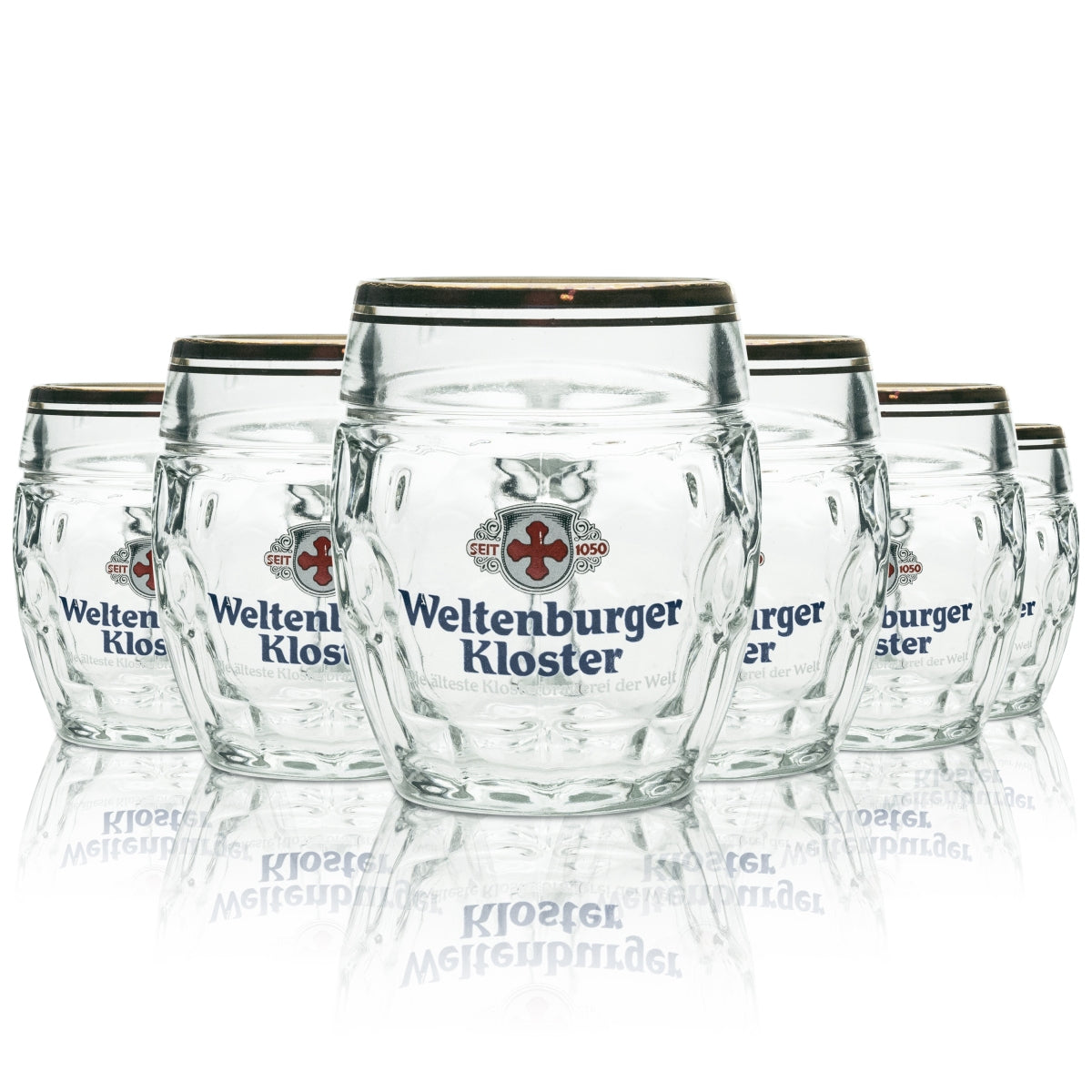 6x Weltenburger Kloster Beer Glass Mug Small Round 0.3l Stölze Gold Rim