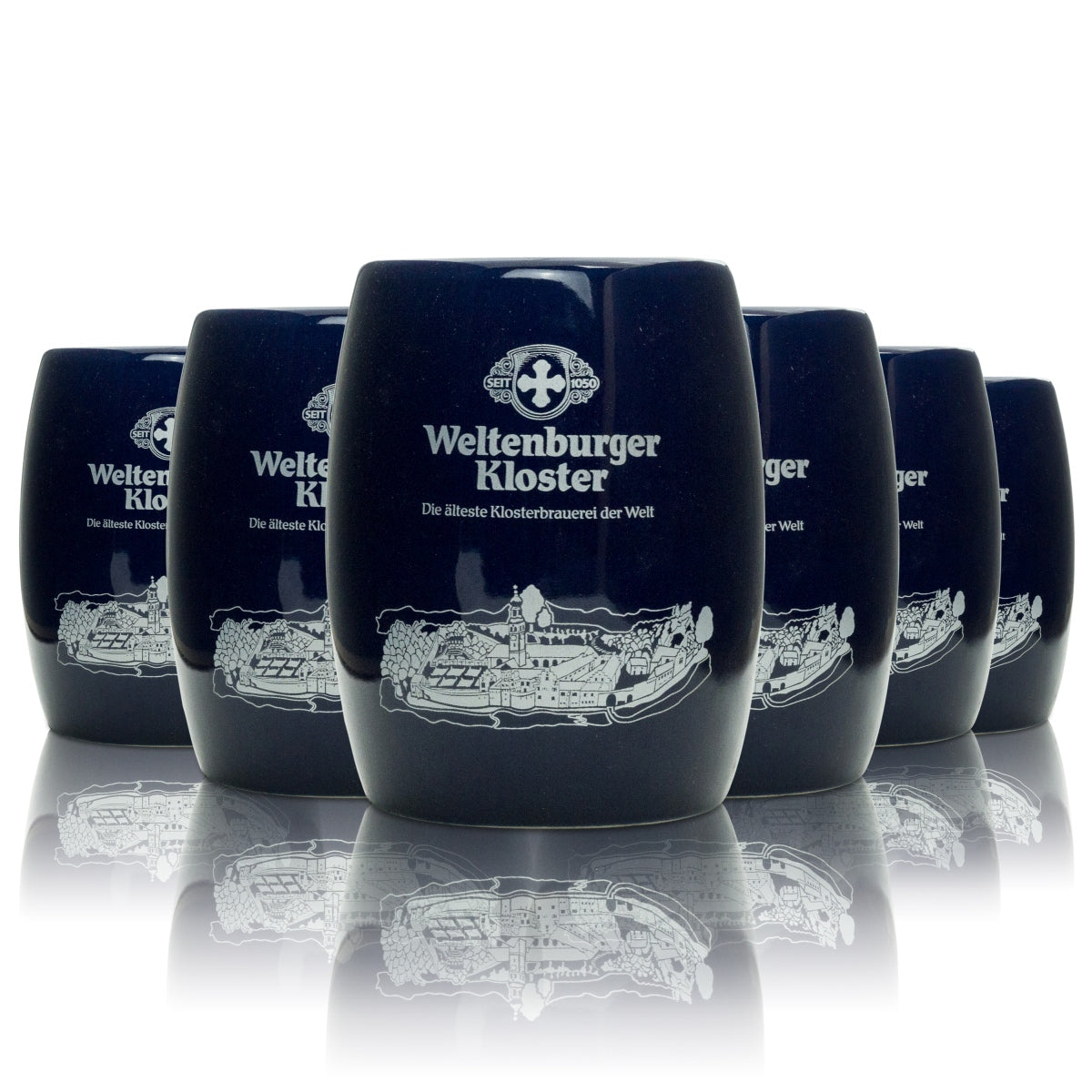 6x Weltenburger Kloster Beer Glass Mug Cobalt Blue 0.5l
