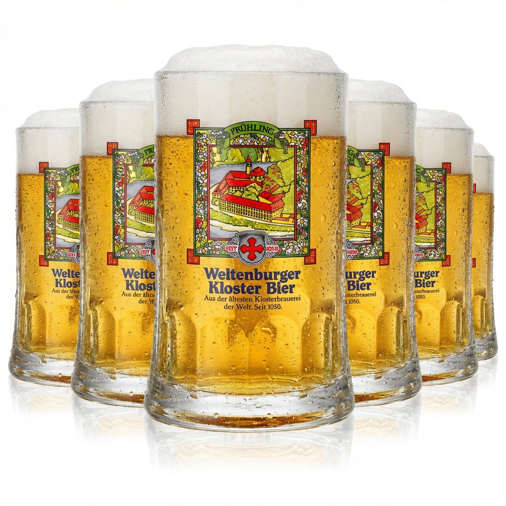 6x Weltenburger monastery beer glasses, 0.4 l mug, spring design, Sahm Salzburg
