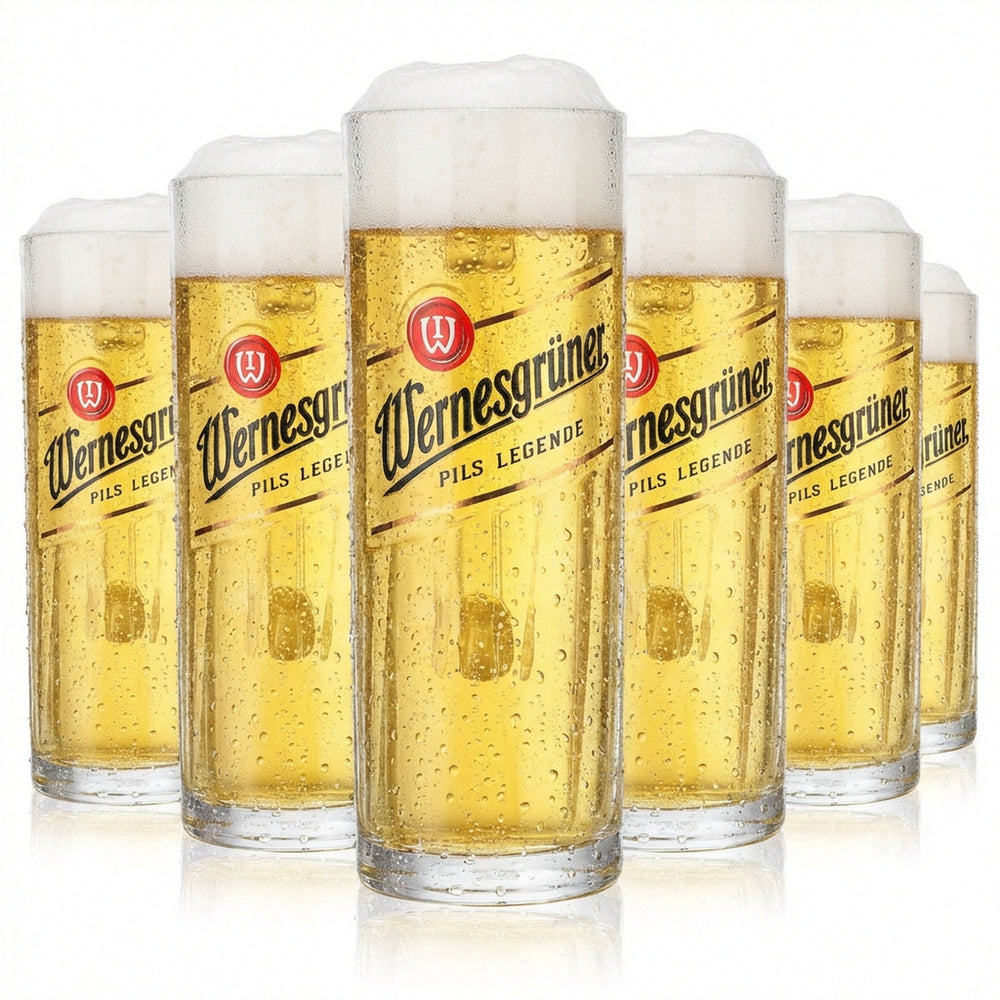6x Wernesgrüner beer glass 0.3l mug with striped relief and new logo Rastal