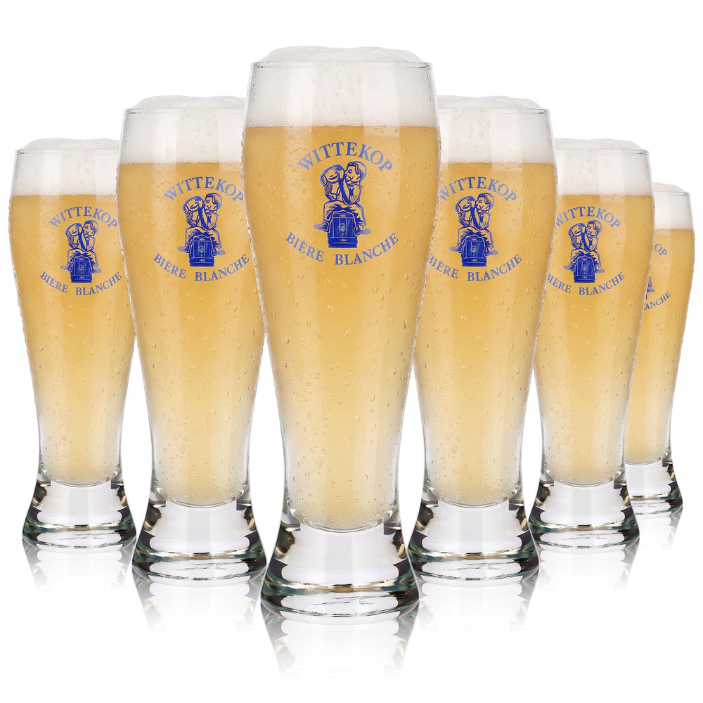 6 Wittekop Beer Glasses, 0.38 L, Goblet-Style, Blanche Beer, Blue Logo, Blue (Set of 6)