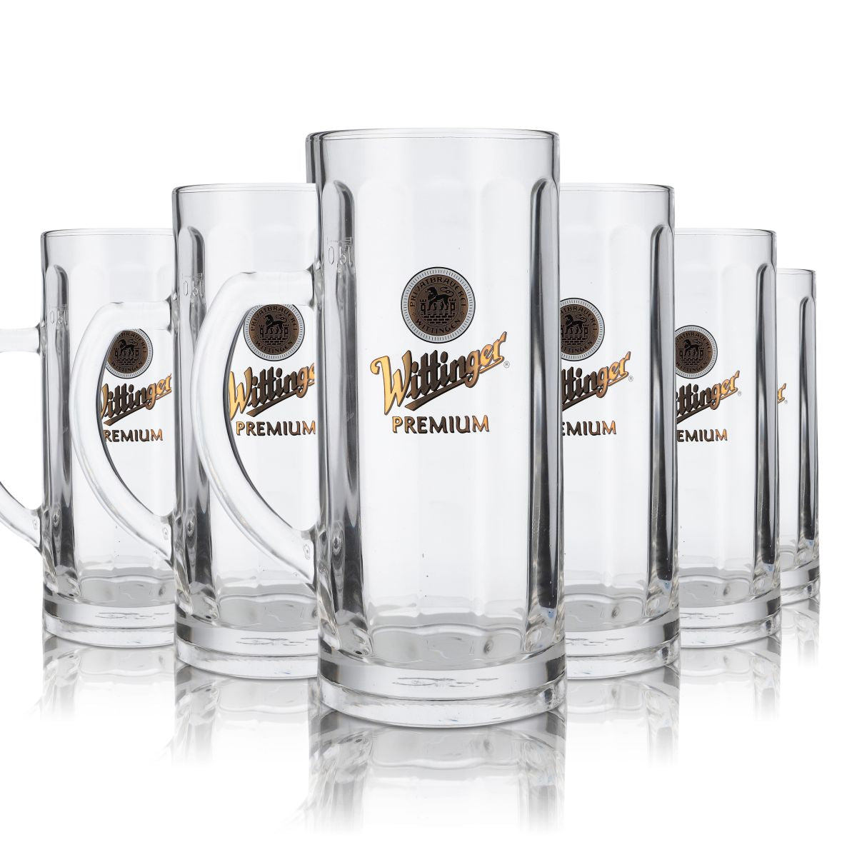 6x Wittinger beer glass 0.5l glasses mug Seidel relief logo gold