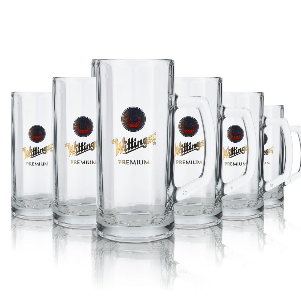 6x Wittinger beer glass 0.5l  Glasses Relief mug Beer mug Logo Blue Seidel
