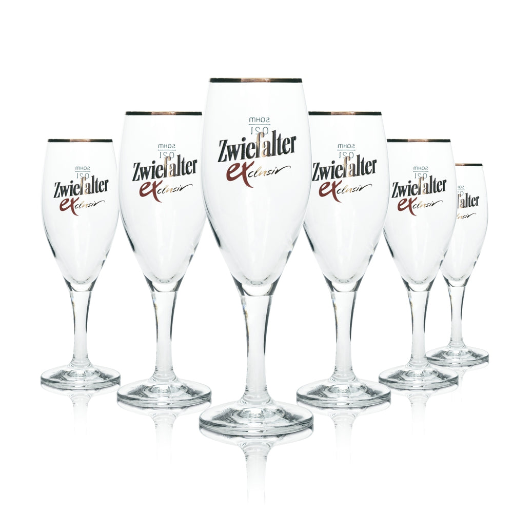 6x Zwiefalter Klosterbräu beer glass 0.2 l cup with gold rim Sahm Exclusiv Pils tulip glasses