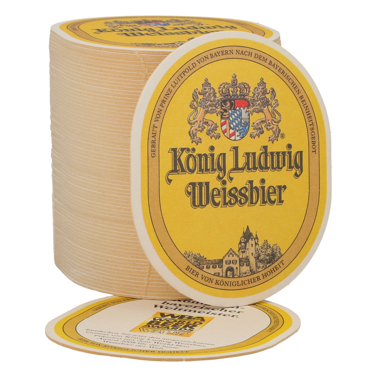 70x King Ludwig Beer Coasters, Oval Shape, WBA World Beer Awards Collectible