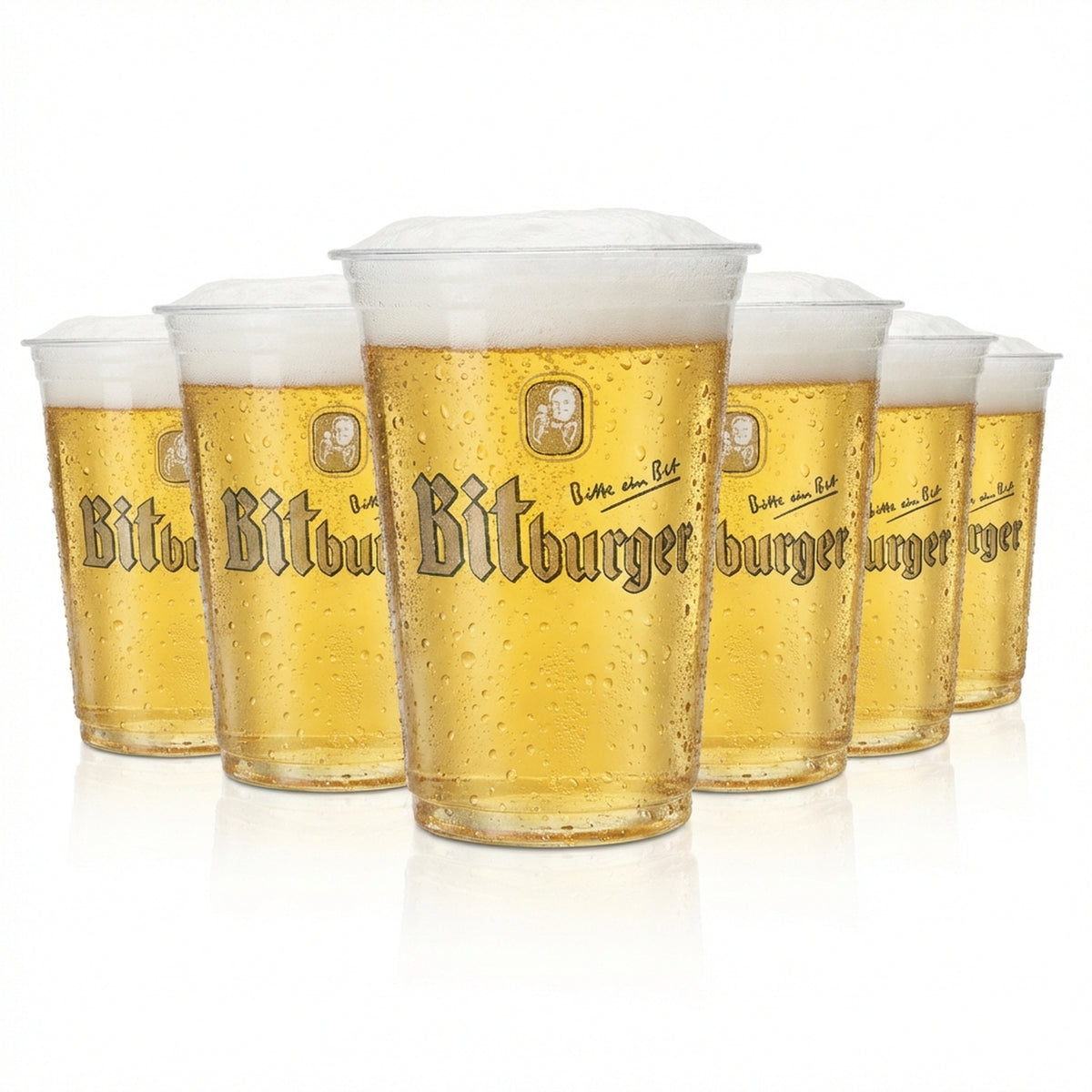 80x Bitburger cups, 0.25 l, plastic, disposable beer glasses, calibrated, organic product