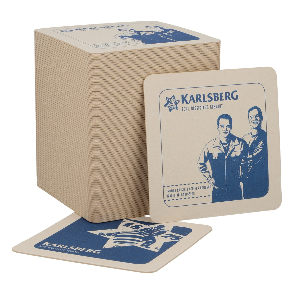 80 Karlsberg beer coasters, glass coasters, bar accessories, blue logo