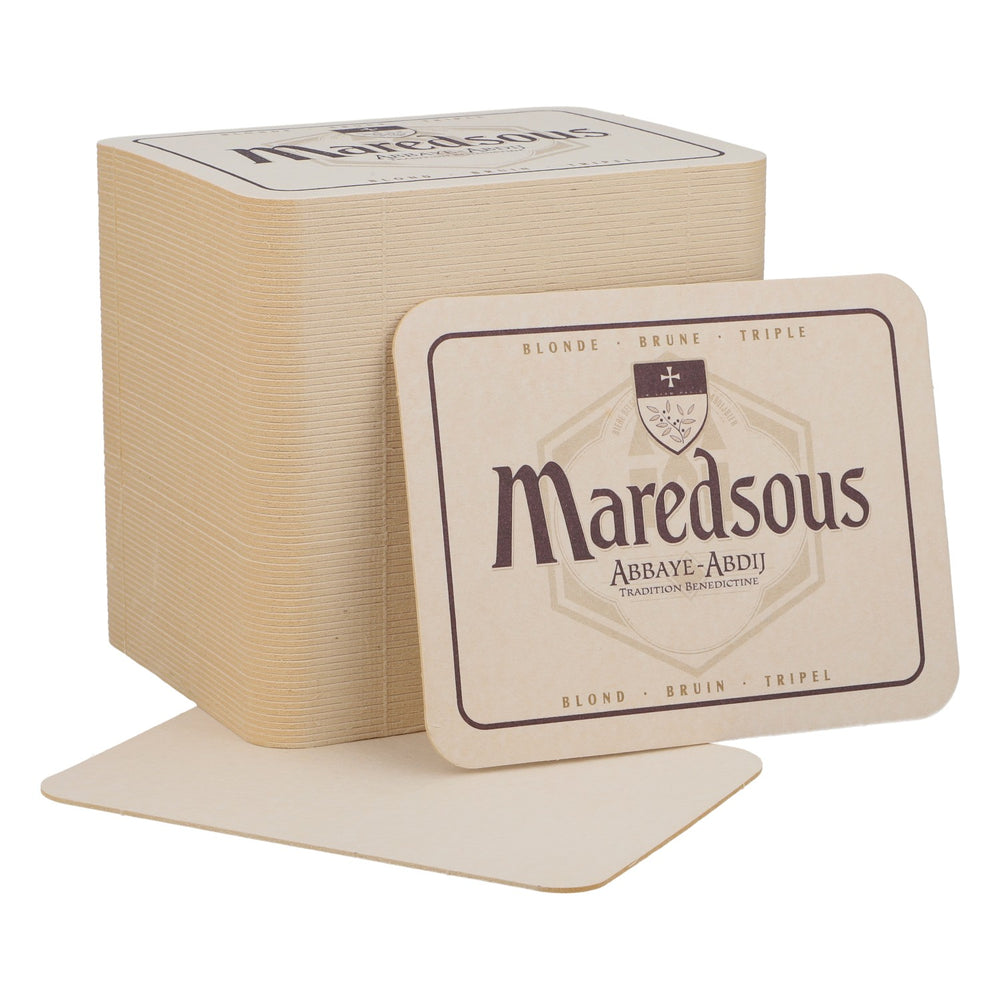 80x Maredsous beer coasters, glass coasters, bar accessories, 11.5x9 cm