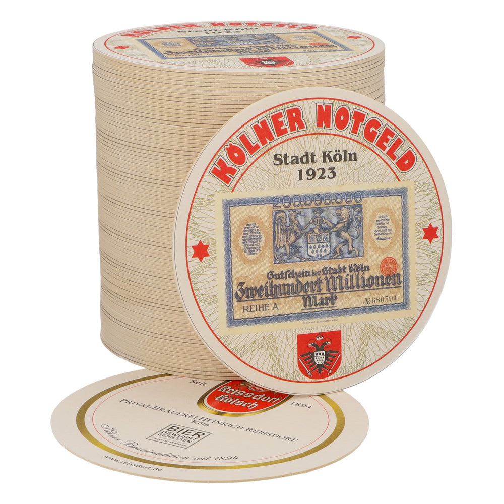80x Reissdorf beer coasters "Cologne emergency money" Two hundred million marks
