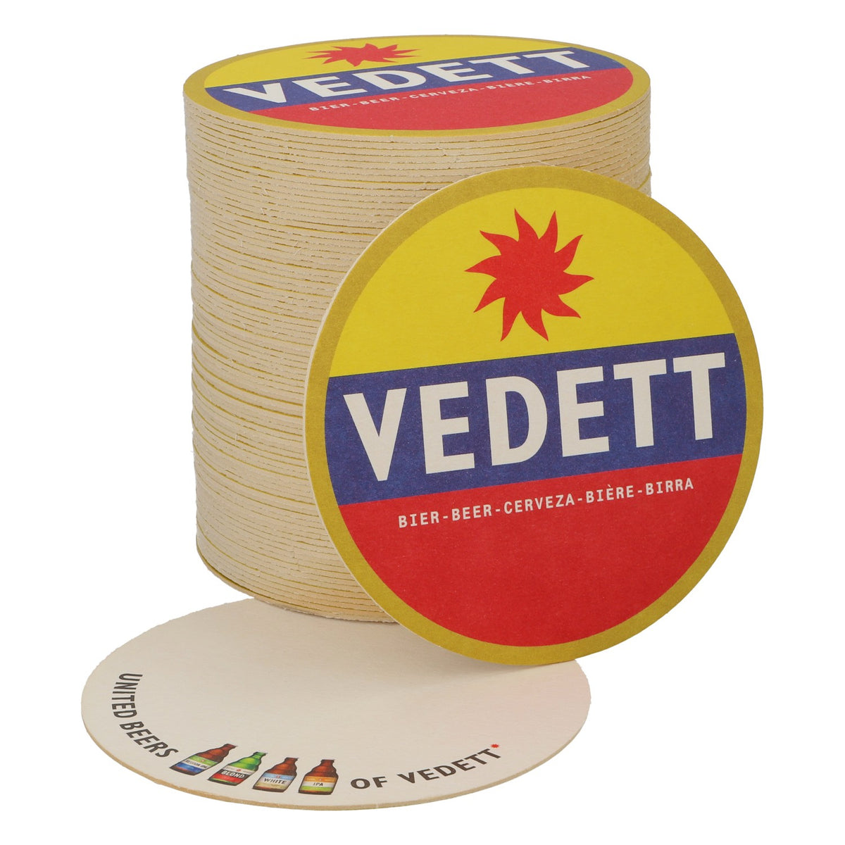80x Vedett beer coasters, glass coasters, money/blue/red