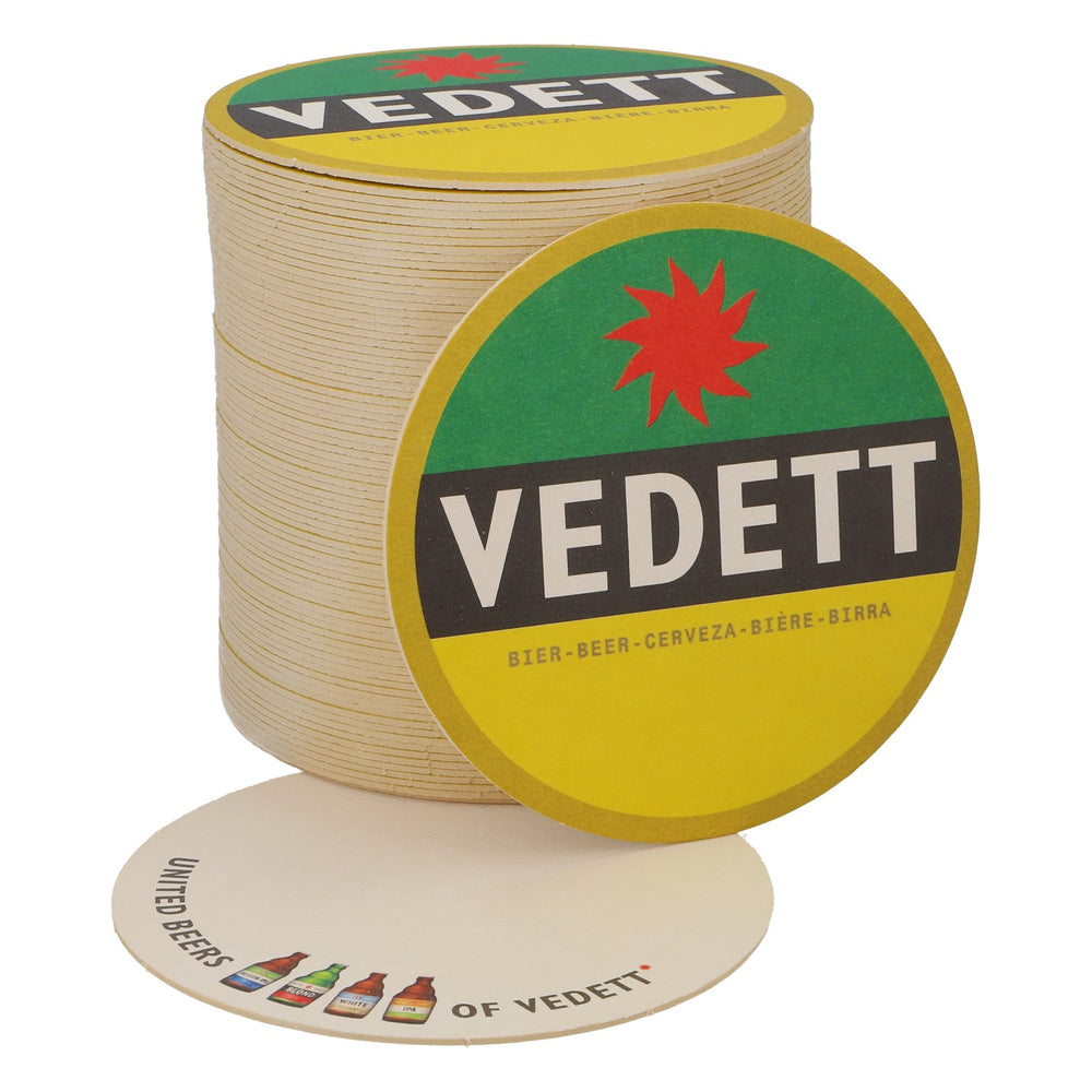 80x Vedett beer coasters Glass coasters Green/black/yellow