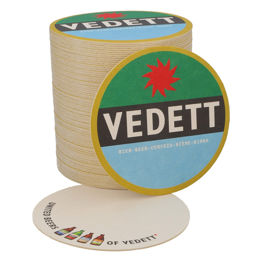 80x Vedett beer coasters Glass coasters Green/black/light blue