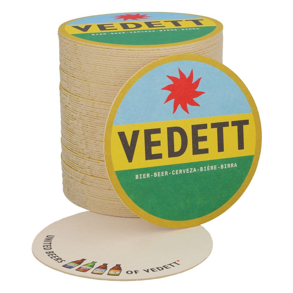 80x Vedett beer coasters Glass coasters Light blue/yellow/green