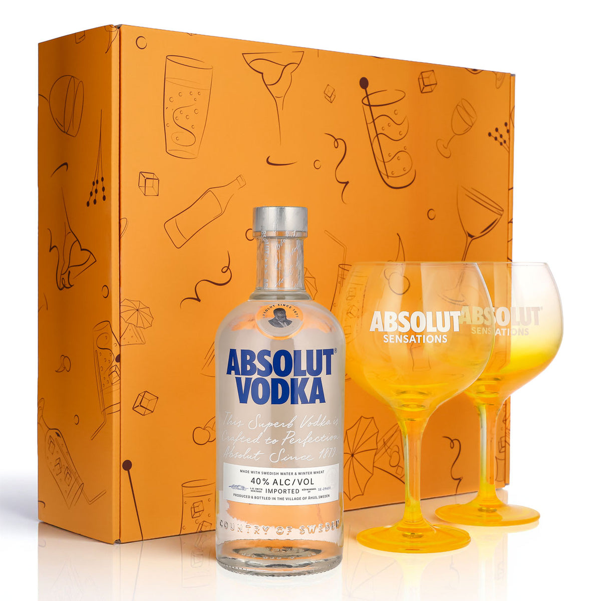 Absolut Vodka Geschenkset 0,7l Flasche 40 % Vol. + Ballongläser Sensation–Orange