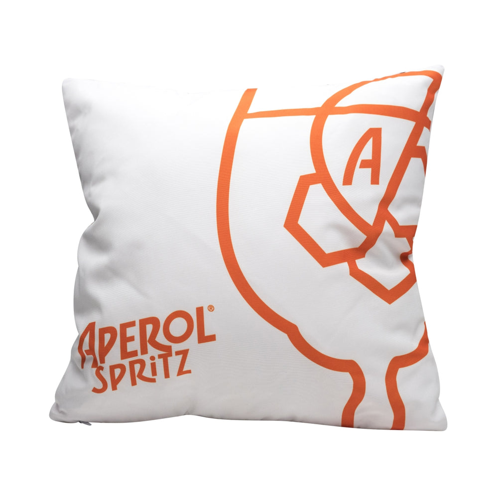 Aperol Spritz cushion, white bottle, 40x40, outdoor decoration, lounge sofa, bar, logo, couch