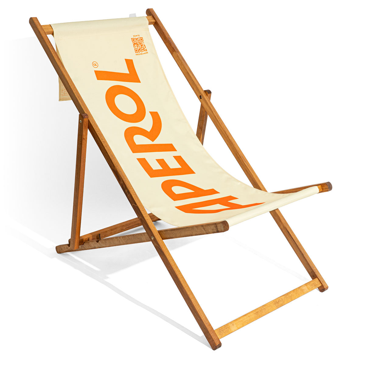 Aperol Spritz Deck Chair Beach Chair Patio Chair White Wood Frame Lettering Liqueur