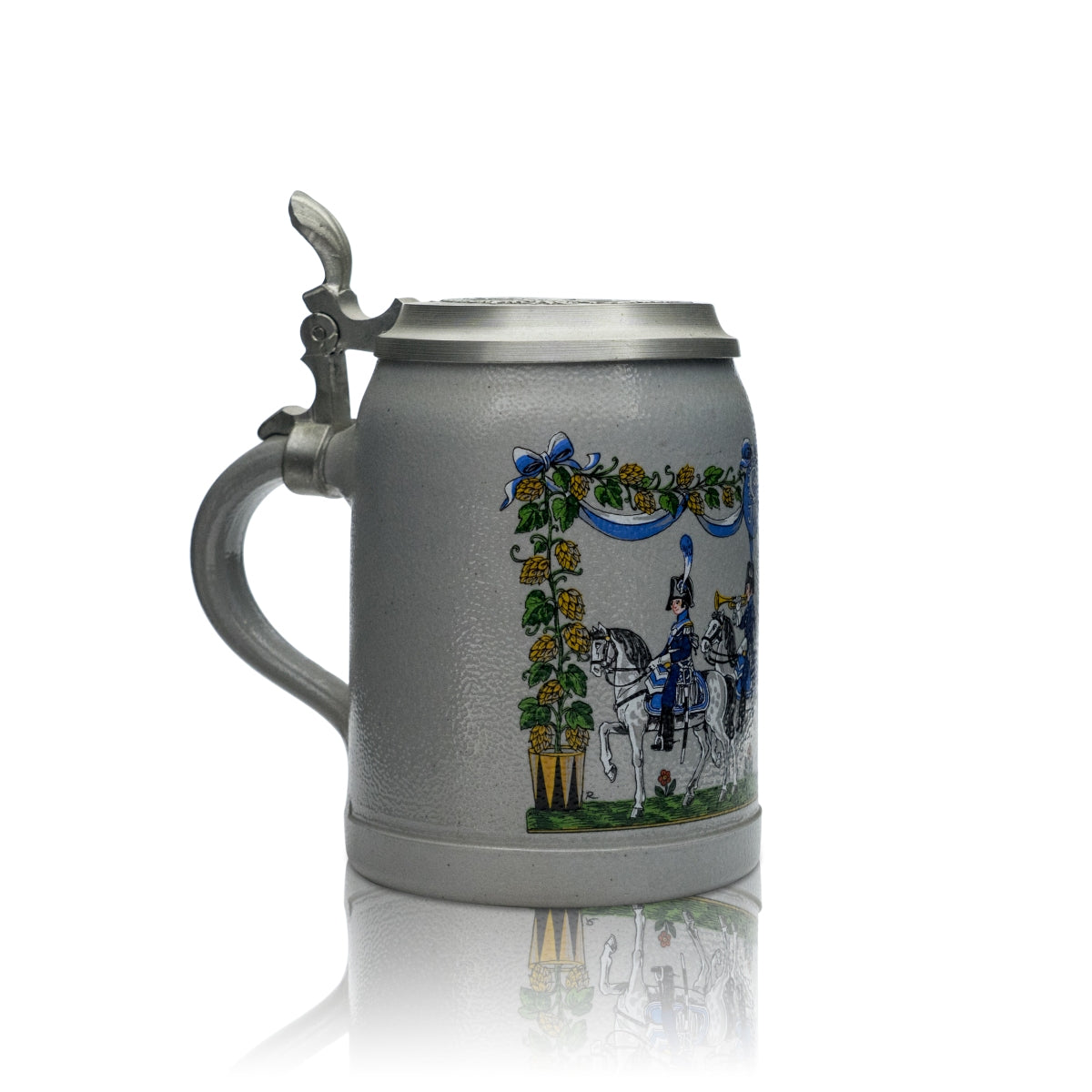 Augustiner collector's glass 0.5l mug with 4 horsemen and pewter lid, Bavaria, rare – View 2