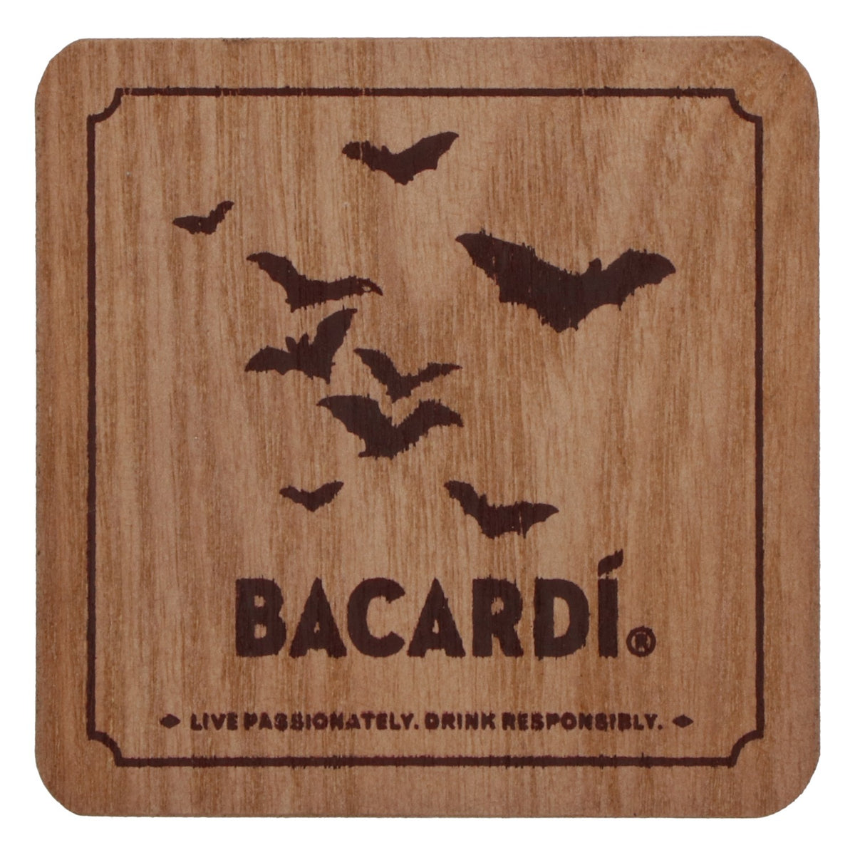 Bacardi Oakheart SET of 2 real wood coasters "Bats" – View 2