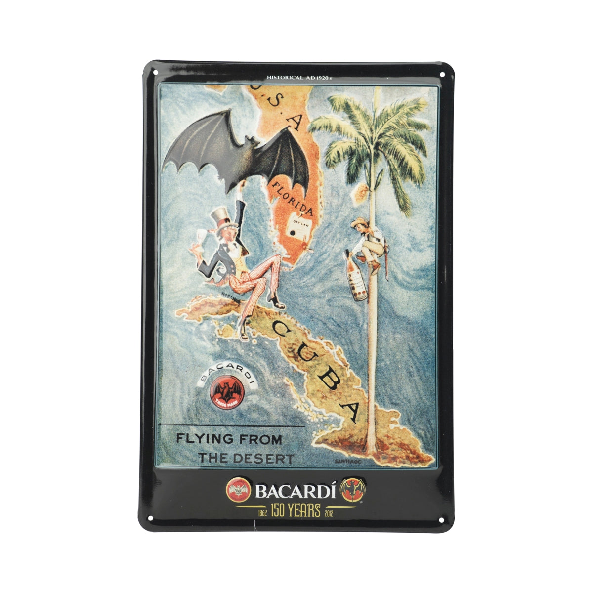 Bacardi Rum Tin Sign 30x20cm "Flying From The Dessert" Historical AD 1920