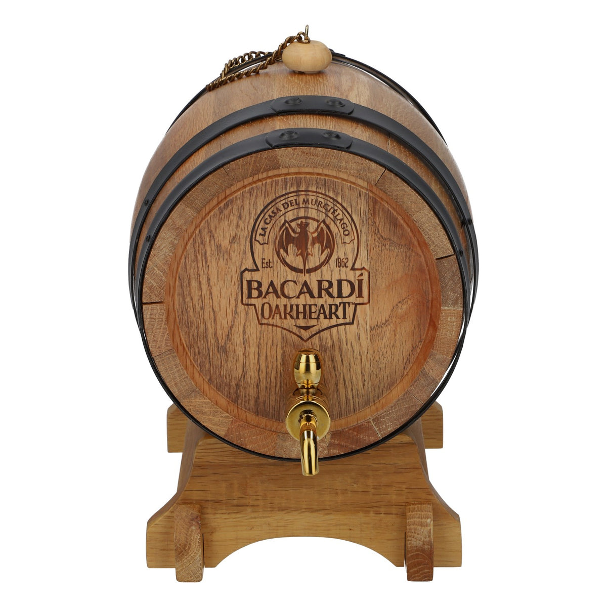 Bacardi Rum 3-Liter Oakheart Wooden Barrel Set with Stand for Filling and Pouring – View 2