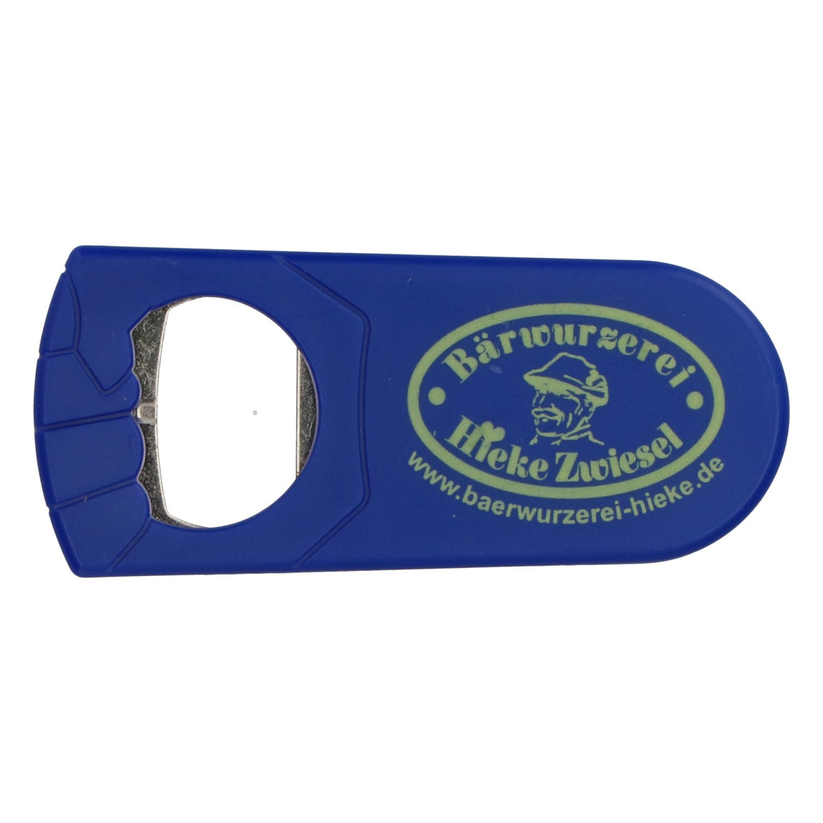Hieke Zwiesel Liqueur Bottle Opener and Cap Lifter, Blue with Yellow Logo – View 2