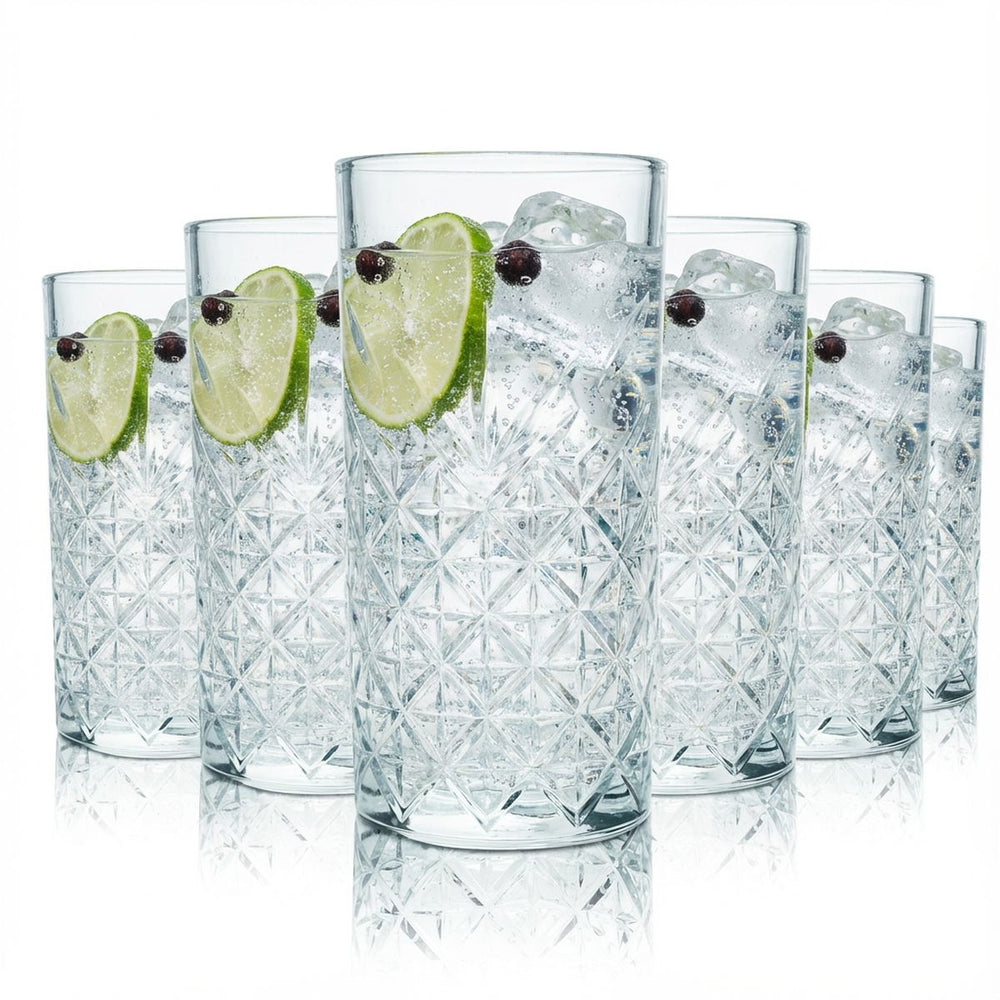 Bathtub Gin Glass Set of 6, 0.4 l Highball/Long Drink Glasses – Relief Glass, Sturdy & Elegant