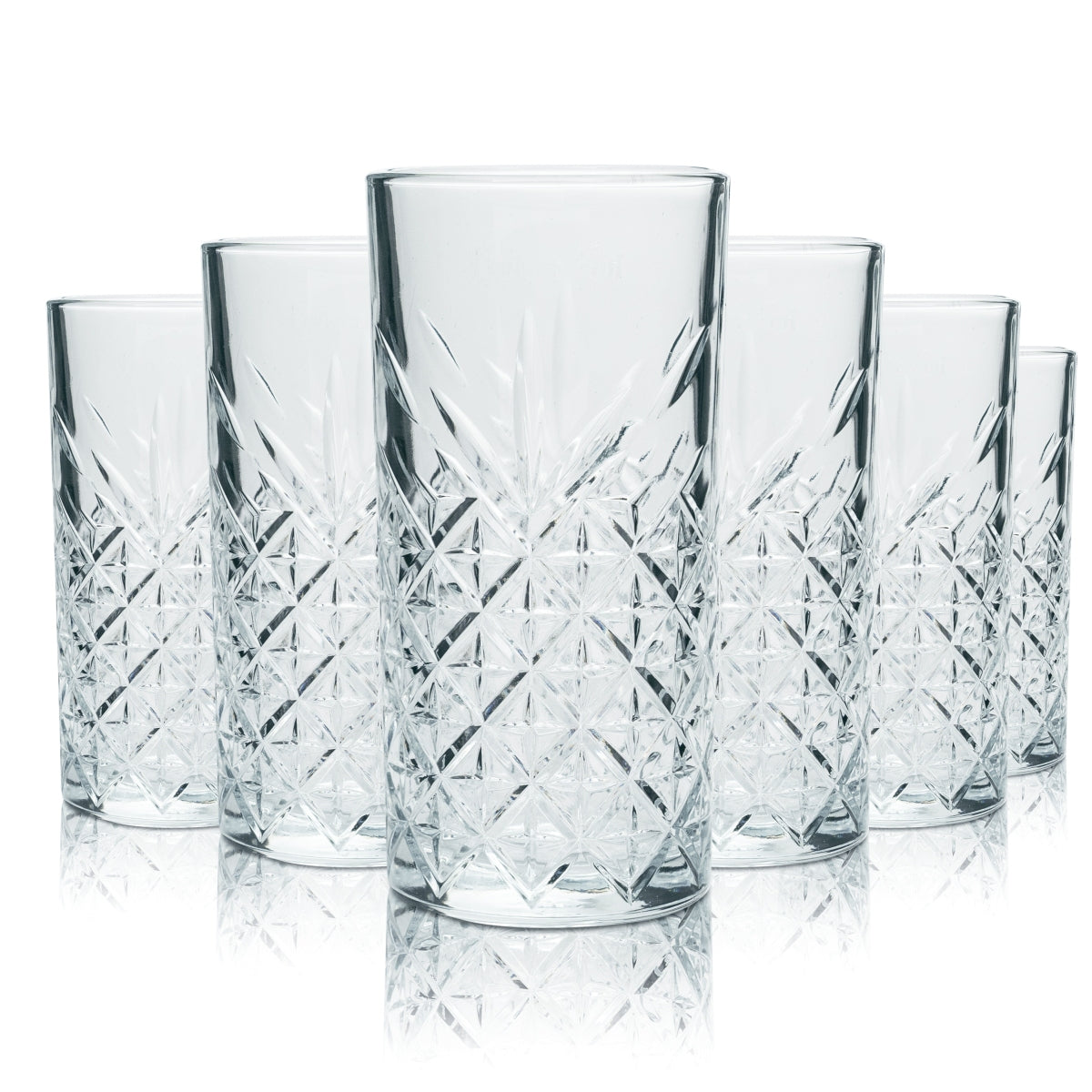 Bathtub Gin Glass Set of 6, 0.4 l Highball/Long Drink Glasses – Relief Glass, Sturdy & Elegant – View 2