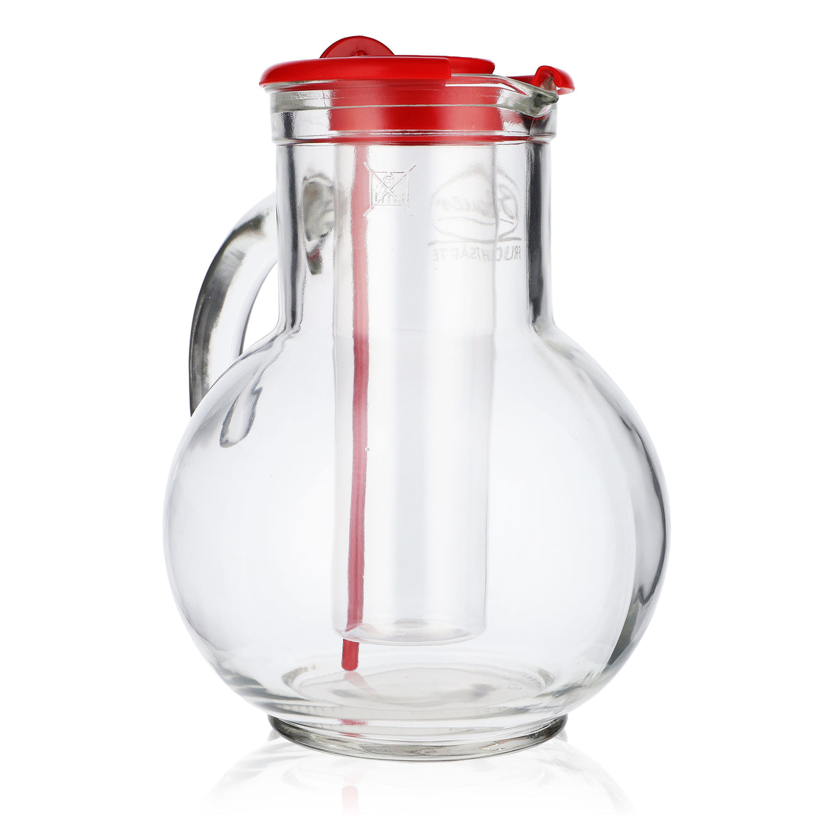 Farmer Juice Glass Carafe Pitcher Fruit Juices with Ice Tube Stirrer – View 2