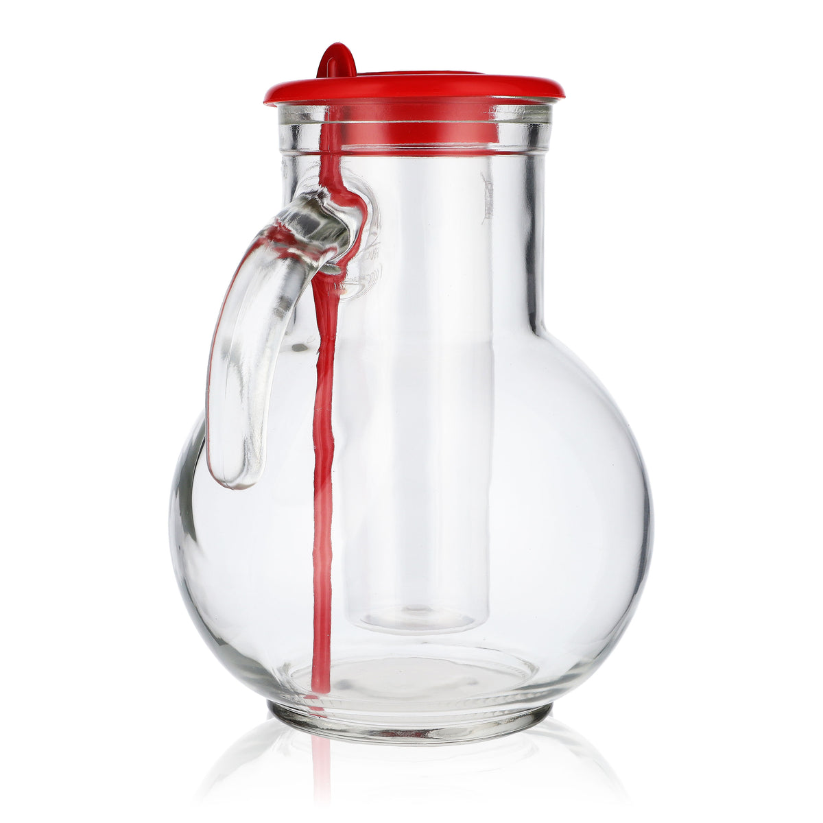 Farmer Juice Glass Carafe Pitcher Fruit Juices with Ice Tube Stirrer – View 3