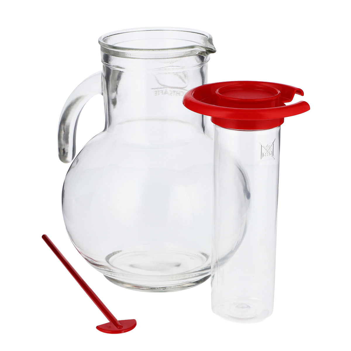 Farmer Juice Glass Carafe Pitcher Fruit Juices with Ice Tube Stirrer – View 5