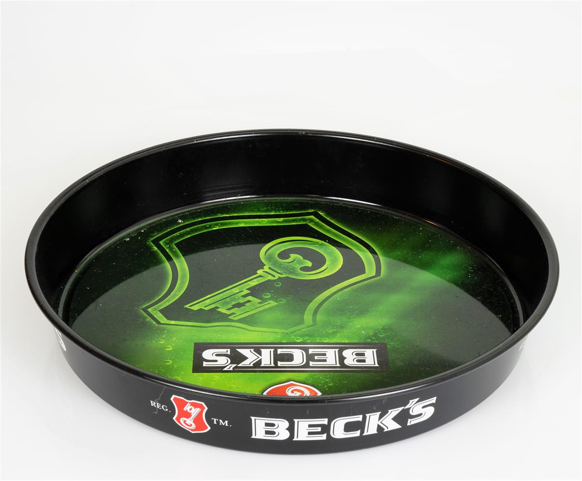 Becks Beer Tray Serving Tray Waiter's Tray Metal Green High Rim – View 3