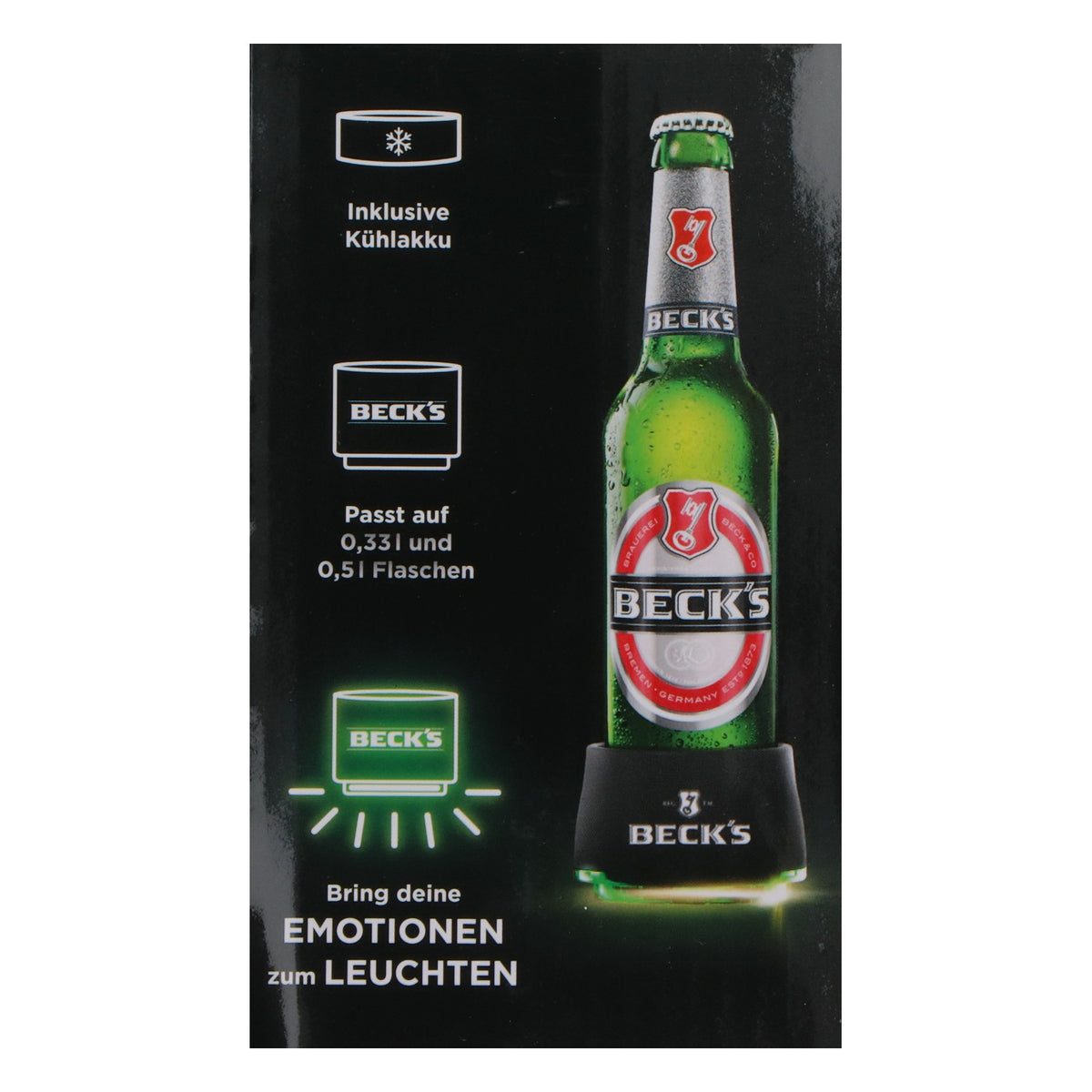 Becks Bottle Cooler LED 0.33 L, 0.5 L FIFA World Cup 2018 Ice Pack, Green/Black