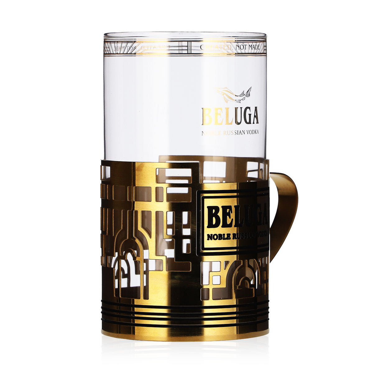 Beluga Vodka Glass, 0.28 L Highball Glass in a Gold-Colored Handle Holder – View 2