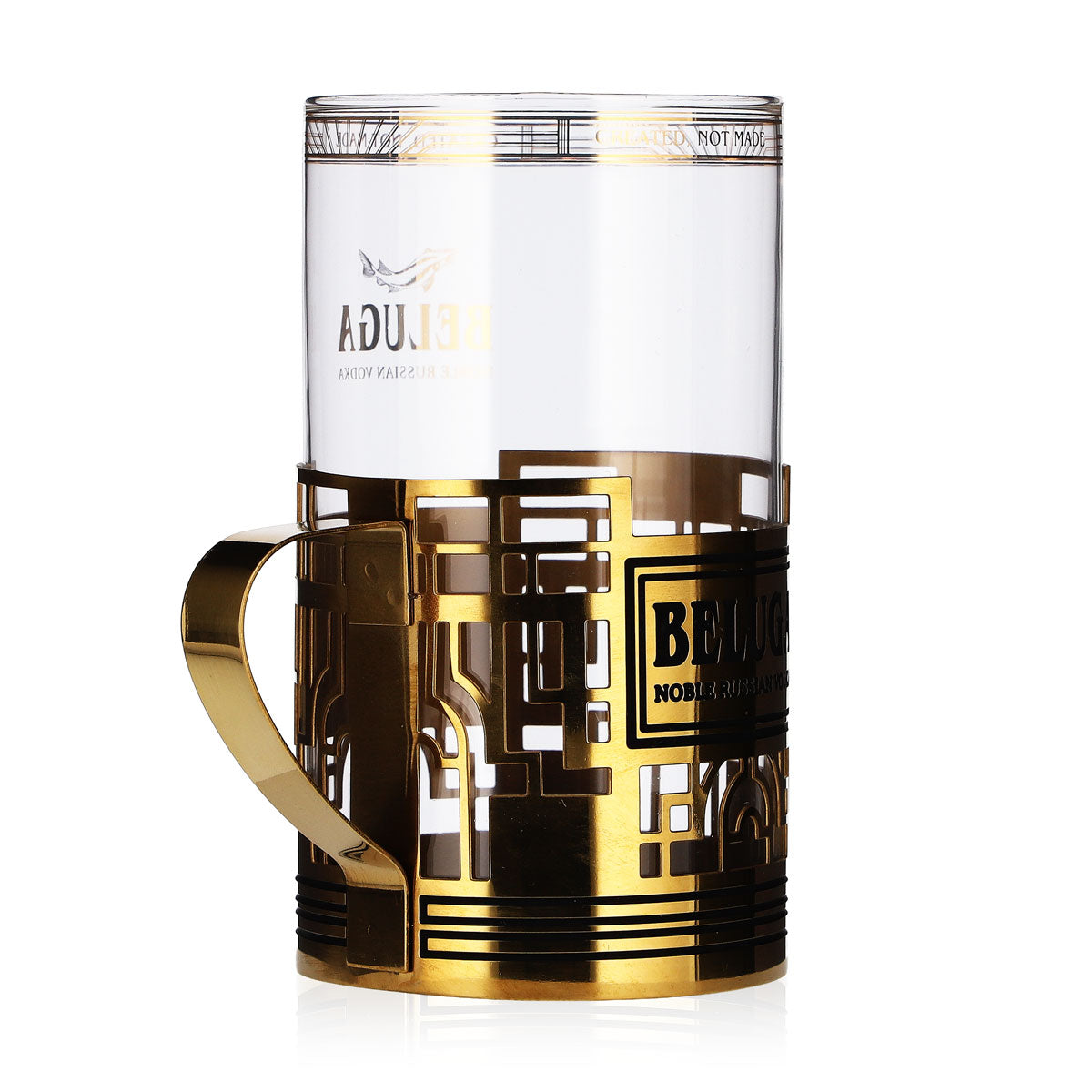 Beluga Vodka Glass, 0.28 L Highball Glass in a Gold-Colored Handle Holder – View 4
