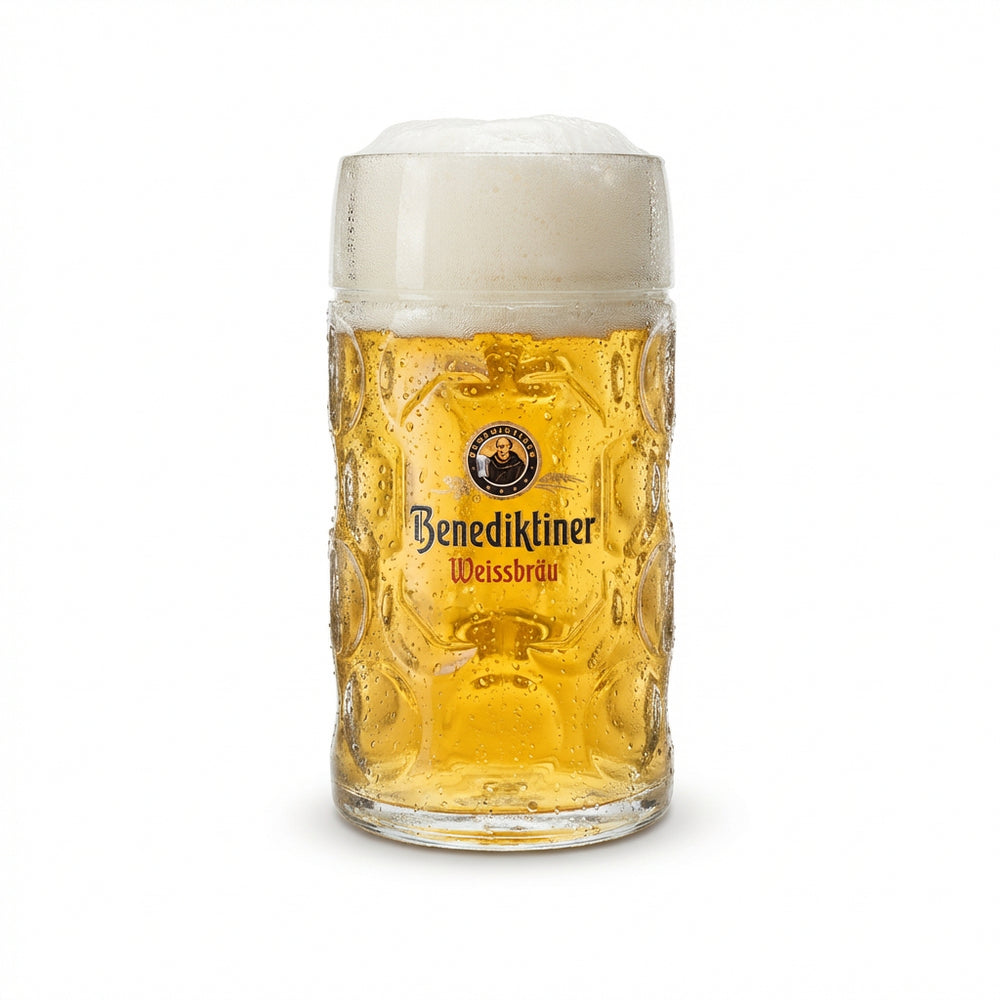 Benediktiner Maßkrug beer glass 1l tankard Seidel contour glasses Brewery Weissbräu