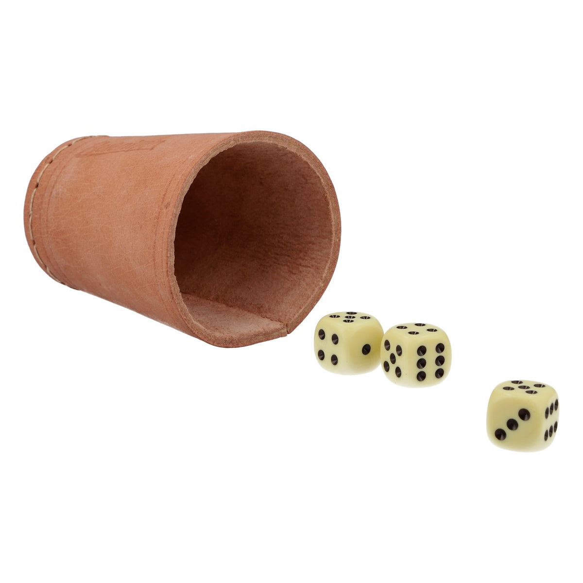 Berentzen Leather Dice Cup with 3 Dice, Brown Logo – Original – View 3
