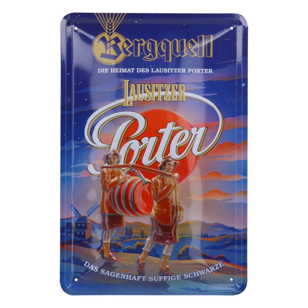 Bergquell Lausitzer Porter Beer Tin Sign "Fassträger" Wall Decoration