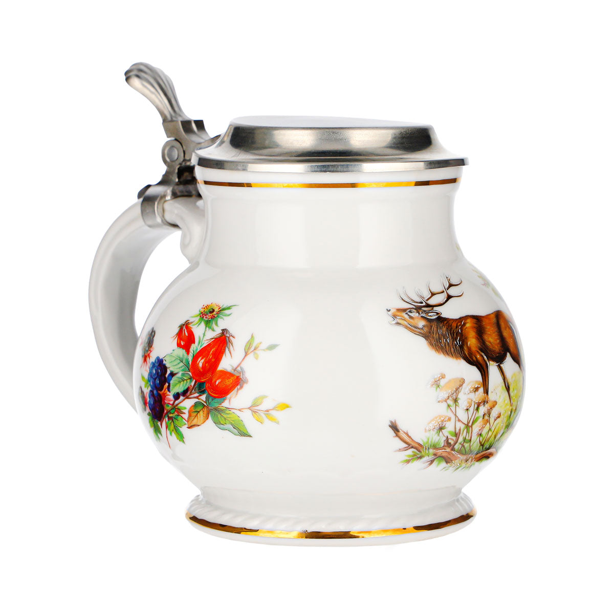 Beer Mug with Pewter Lid, Deer Motif, Ceramic, Glass, Earthenware, Collectible, Retro – View 2